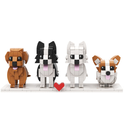 Customized full-body brick dog figures from MadeMine, featuring up to four personalized pet designs for unique gift options.