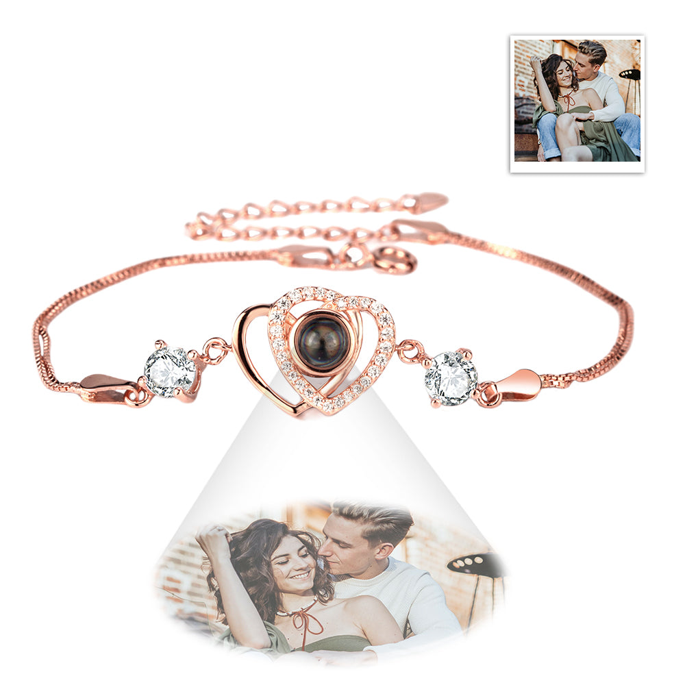 Op maat gemaakte armband met dubbel hartmotief van 925 sterling zilver