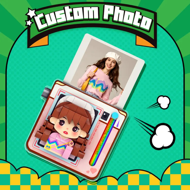 Personalized Brick Figure Fridge Magnets Pink Photo Stickers 