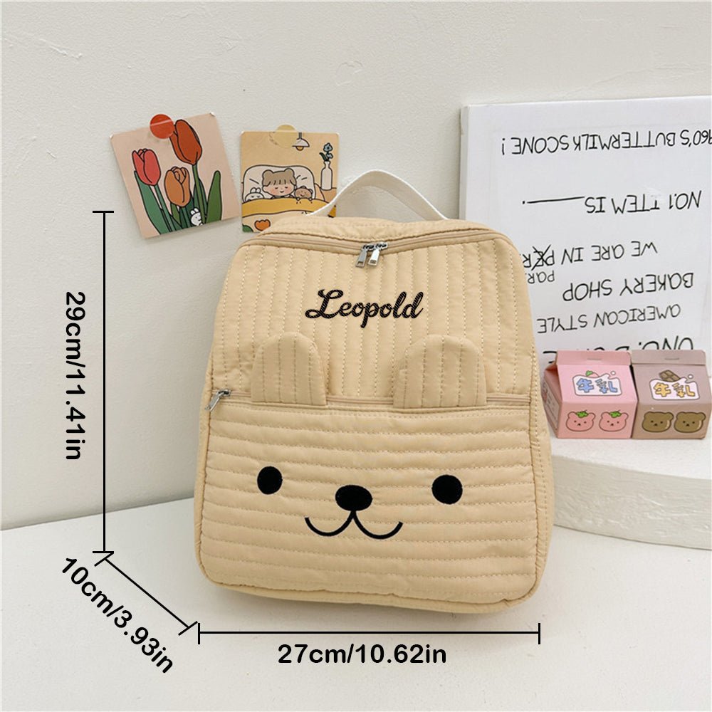 MadeMine personalized embroidery backpack with custom name, canvas school bag for kids, featuring colorful embroidered design.