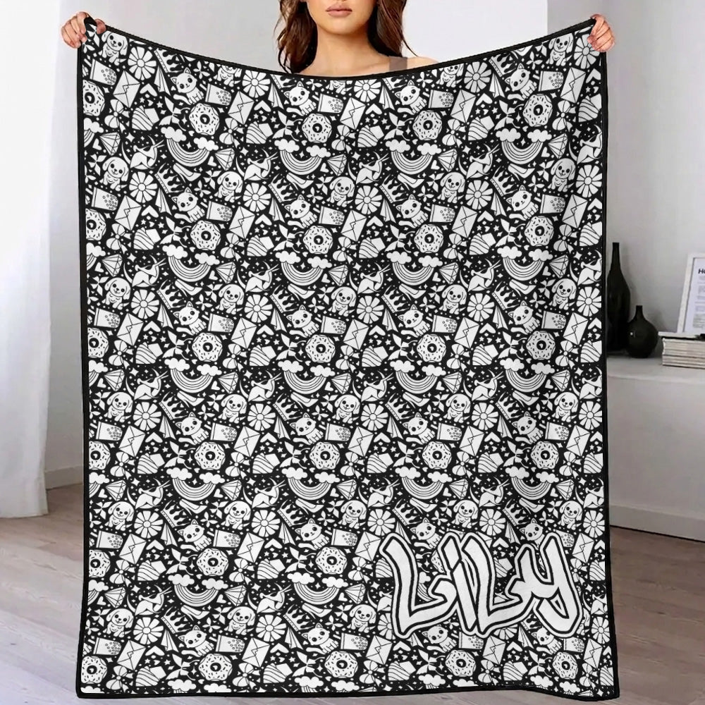 DIY Drawing & Custom Text Blanket with 24-Color Markers | Create Your Art Blanket Washable Keepsake Blanket for Kids & Adults