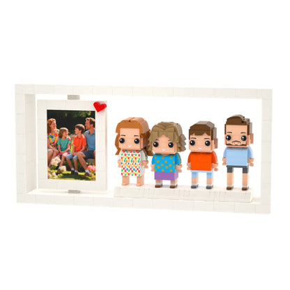 Figuras de ladrillo personalizadas de cuerpo completo de 4 personas con marco, regalo de aniversario personalizado, regalo de cumpleaños