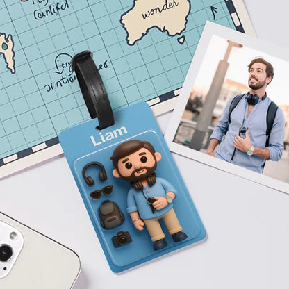 Fully Body Custom 3D Effect Cartoon Character Traveling Luggage Tag with Name and Photo 2D Printing Travel Accessory Birthday Gift