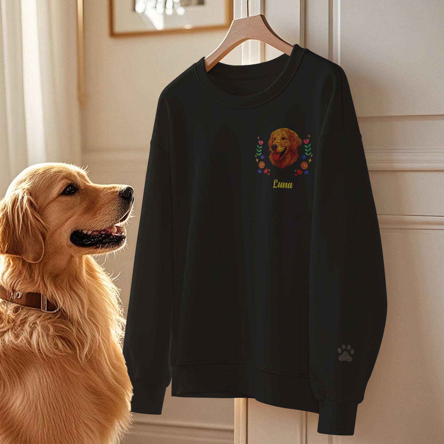 Sudadera bordada personalizada para mascotas: suéter personalizado con nombre y corona