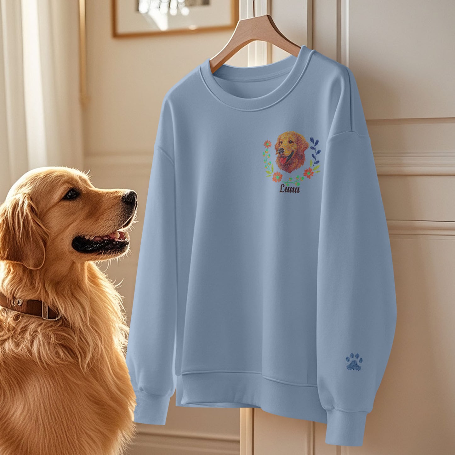 Sudadera bordada personalizada para mascotas: suéter personalizado con nombre y corona