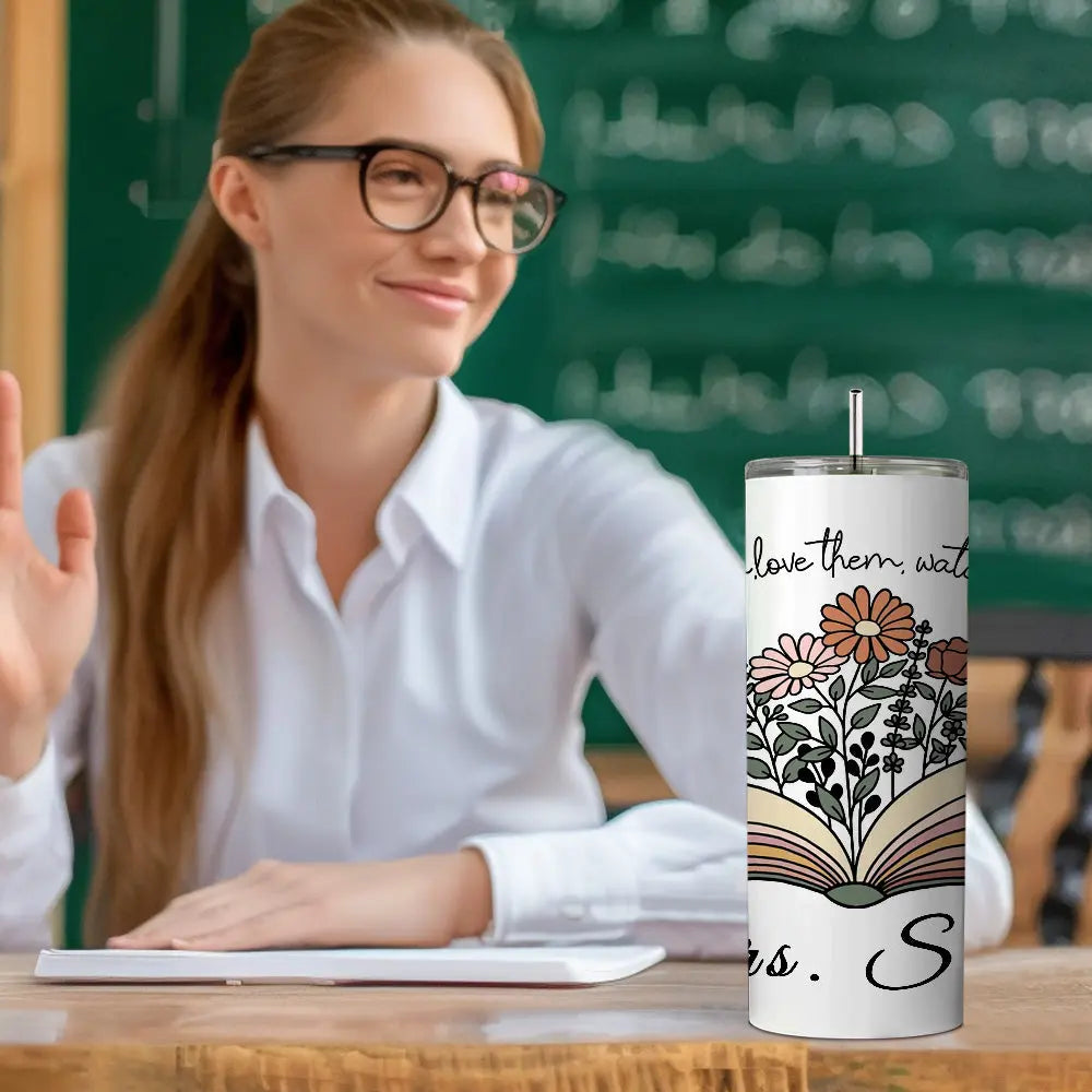 Personalized Wildflowers Teacher Tumbler – 20oz Skinny with Lid & Straw