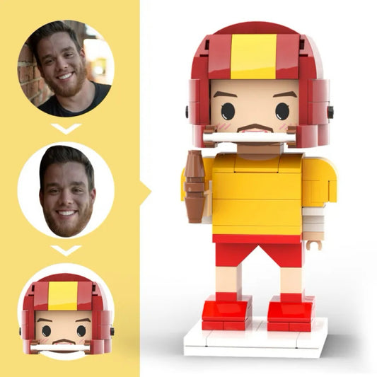 Custom Head 1 Person Cute Football Player Brick Figure Anniversary Gift Birthday Gift for Him