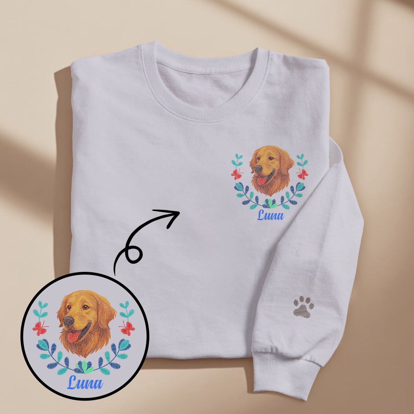 Sudadera bordada personalizada para mascotas: suéter personalizado con nombre y corona