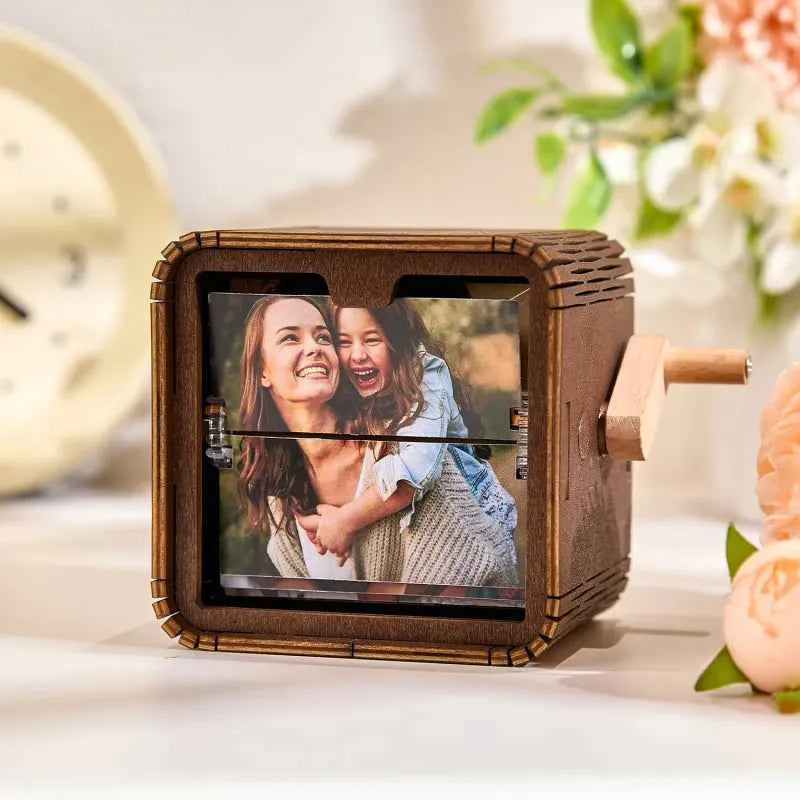 Custom 8/16 Photos Music Flipbook Frame Animation Machine Mechanical Hand-cranked Photo Album with Light Unique Mother's Day Gifts