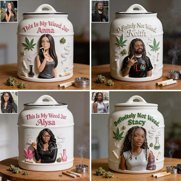 Personalized Cannabis Stash Jar – Custom Weed Storage Container with Lid, Ceramic Stash Jar Gift for Smokers