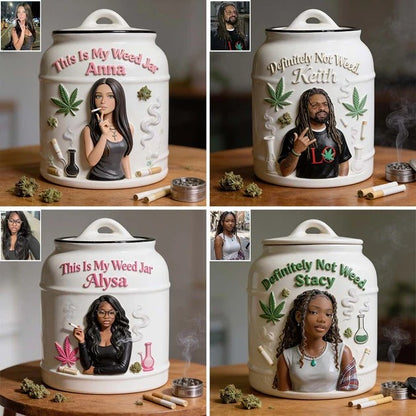 Personalized Cannabis Stash Jar – Custom Weed Storage Container with Lid, Ceramic Stash Jar Gift for Smokers
