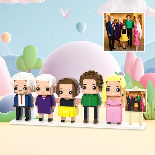 Custom Full-Body Brick Figures of 5 People with Frame