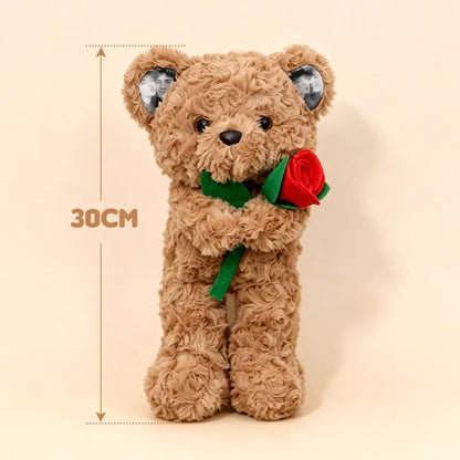 Custom Photo Teddy Bear with Rose – Personalized Plush Bear Gift