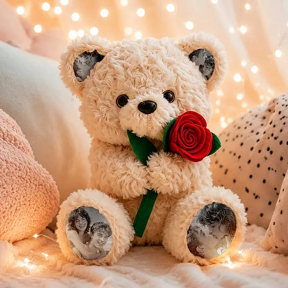 Custom Photo Teddy Bear with Rose – Personalized Plush Bear Gift