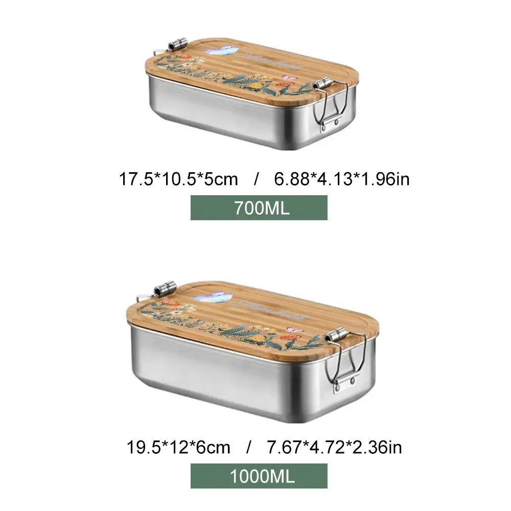 Personalized Kids Lunch Box – Custom Name Stainless Steel & Wood