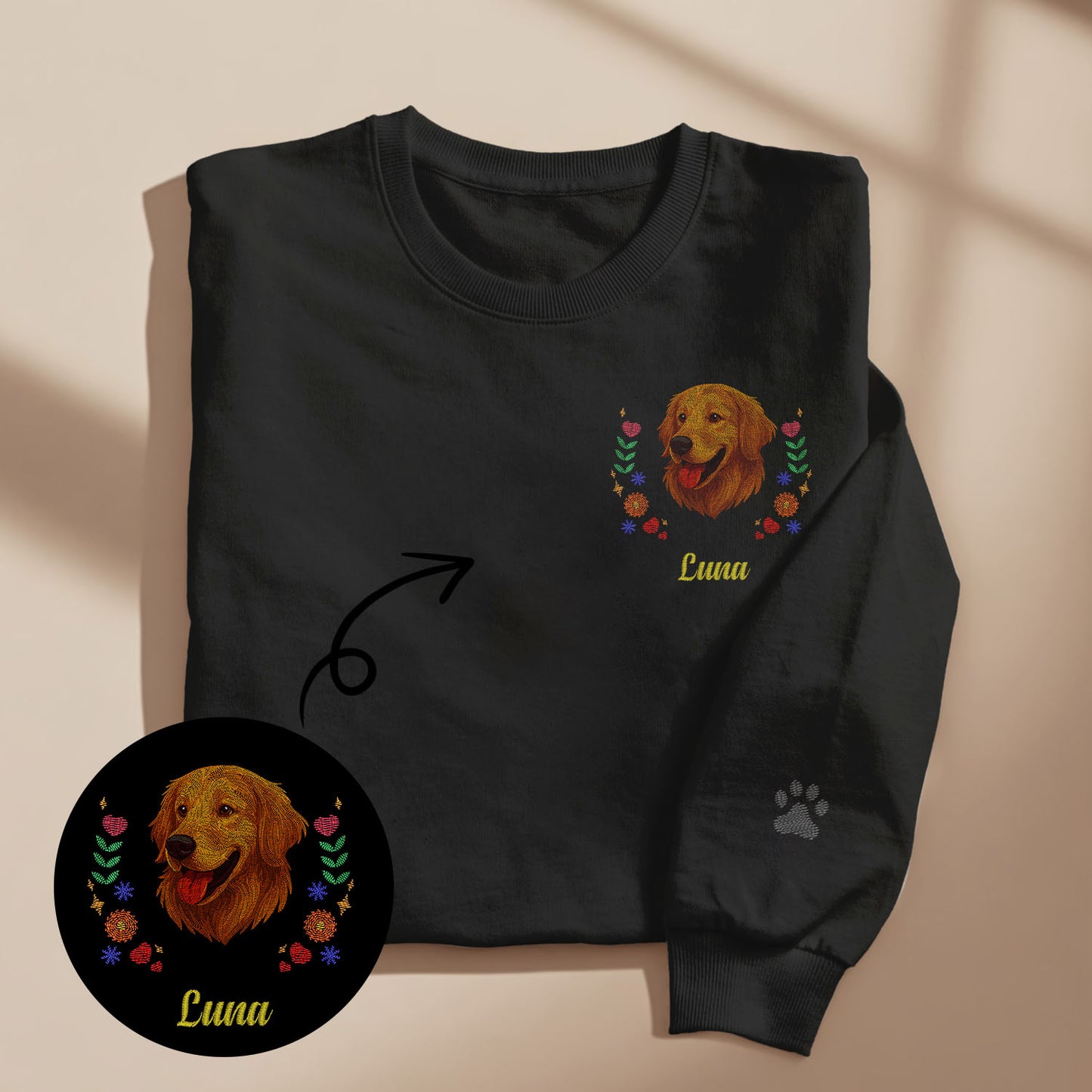 Sudadera bordada personalizada para mascotas: suéter personalizado con nombre y corona