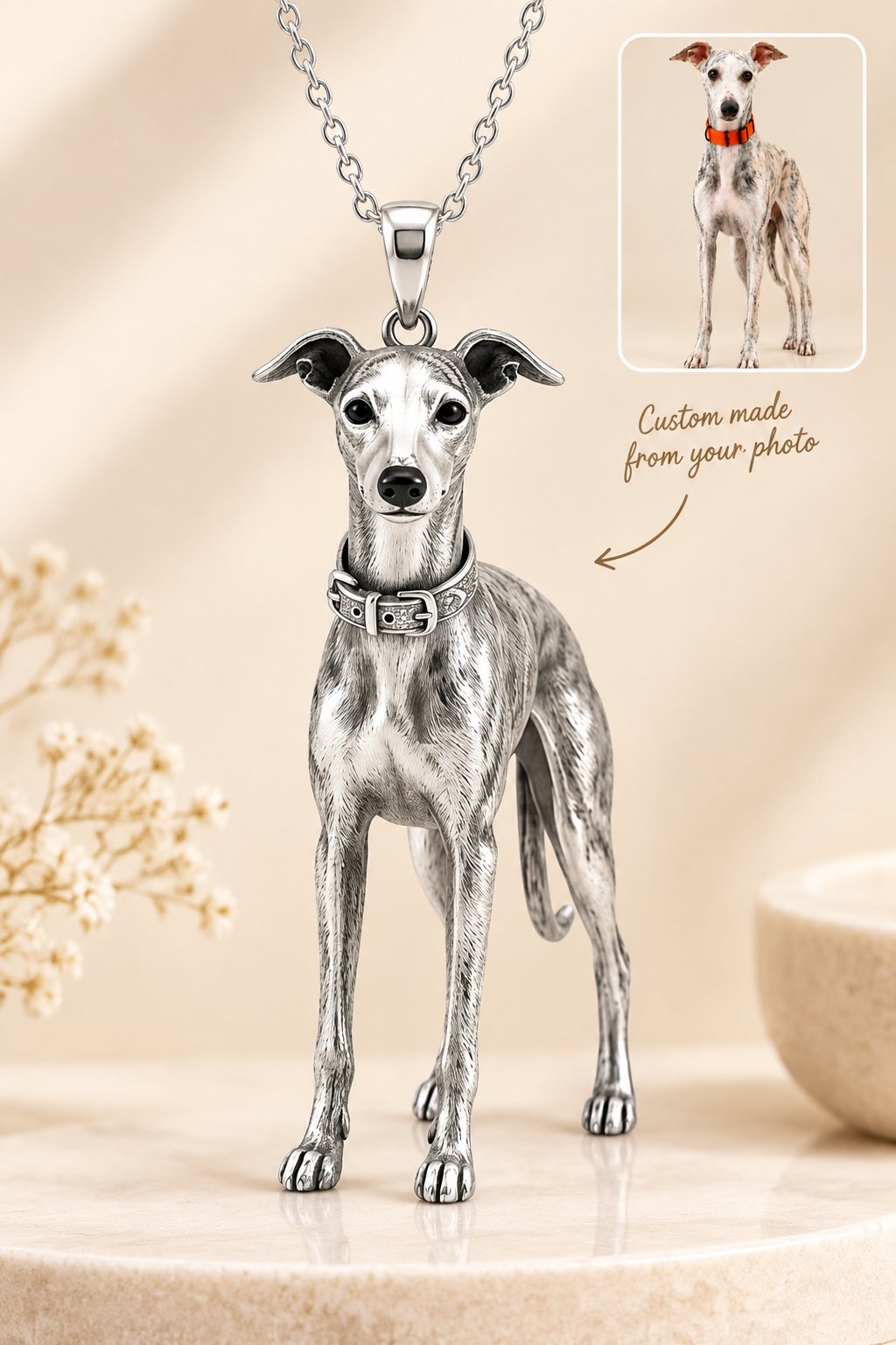 Personalized 3D Pet Portrait Necklace, Custom Sterling Silver Pet Pendant, Memorial Dog & Cat Jewelry Gift