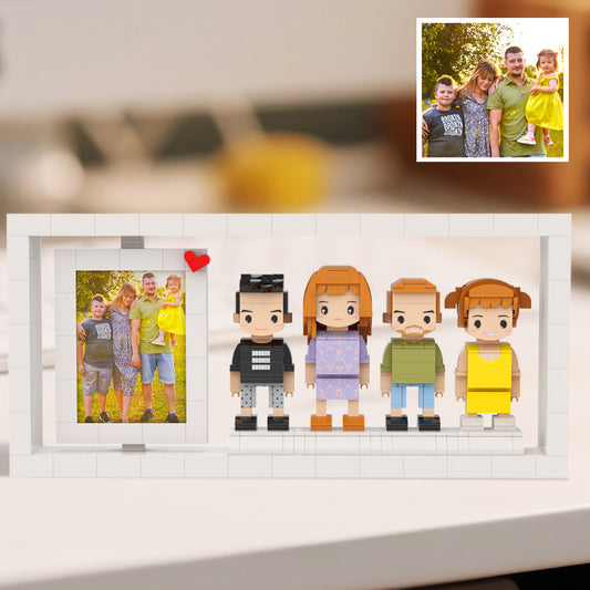Custom Full-Body Cute Brick Figures of 4 People with Frame Personalized Anniversary Gift Birthday Gif