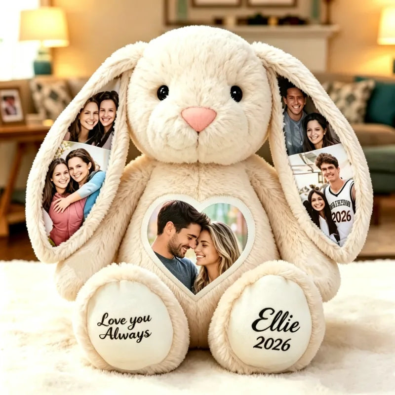 Personalized Illustration Bunny Plush – Custom Photo & Text Anniversary Gift