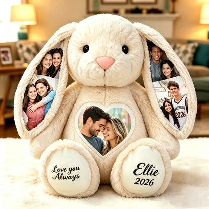 Personalized Illustration Bunny Plush – Custom Photo & Text Anniversary Gift