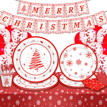 Christmas Disposable Tableware Set 114pcs Xmas Dinnerware Christmas Party Supplies