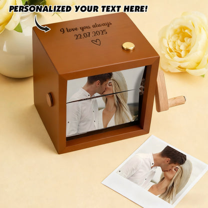 Custom Text & Photo Flipbook Frame Animation Machine without Music Detachable Photos Hand-cranked Flipbook Box with Light