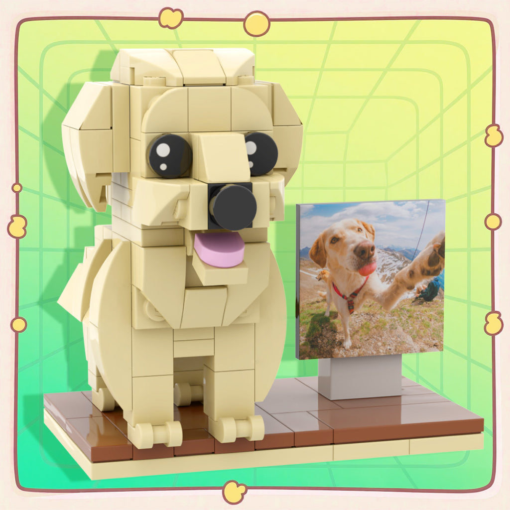 Figuras de ladrillo personalizadas de cuerpo completo de un perro con marco, regalo de cumpleaños personalizado