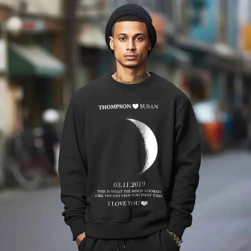 Custom Moon Phase Round Neck Unisex Sweatshirt Personalized Names