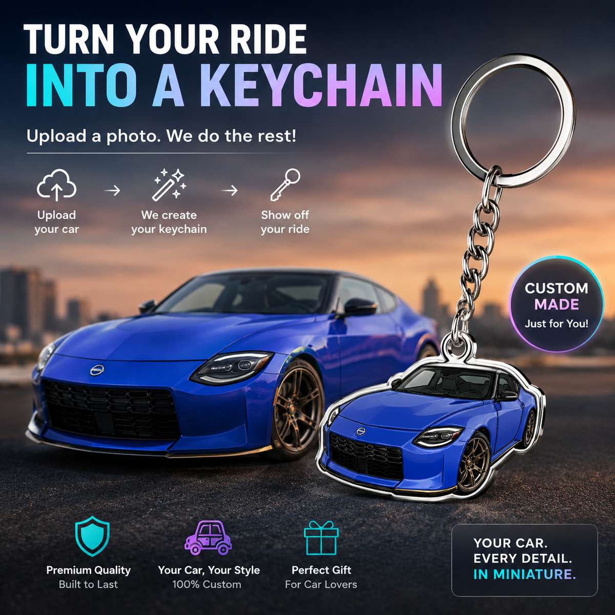 Personalized Car Photo Keychain – Custom Acrylic Vehicle Shape Gift