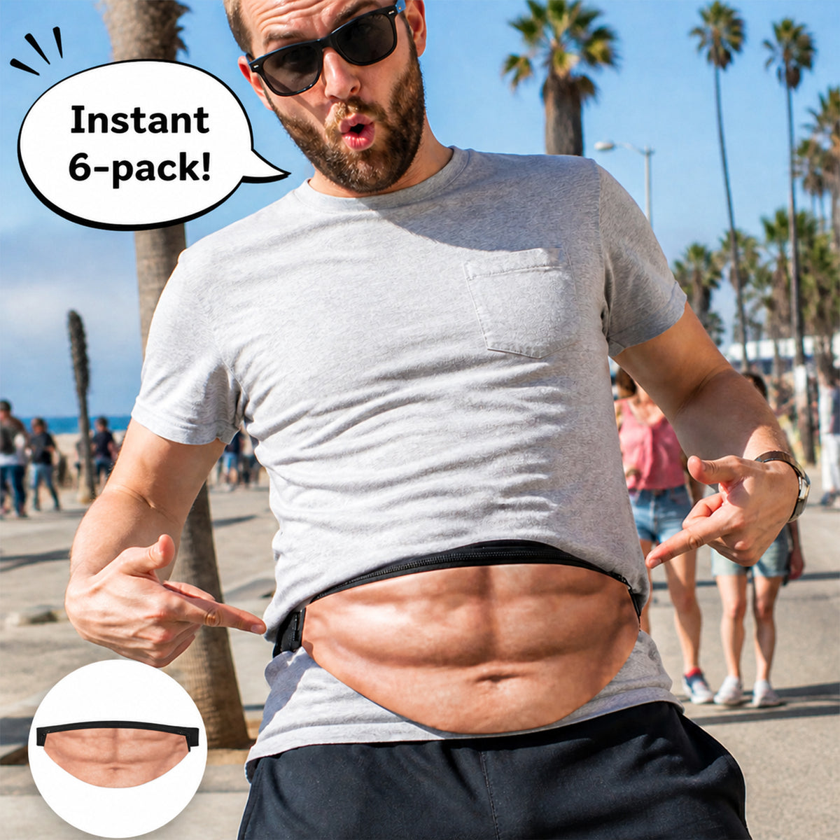 Funny Body Print Fanny Pack – Realistic Abs & Belly Waist Bag, Novelty Joke Gift for Friends