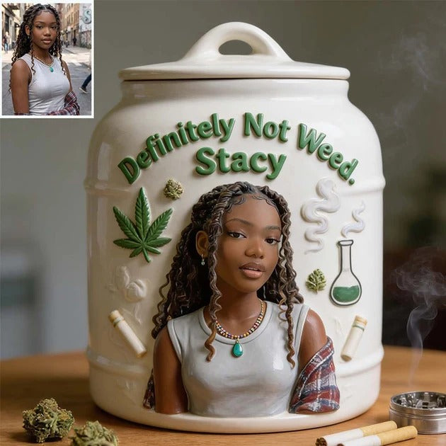 Personalized Cannabis Stash Jar – Custom Weed Storage Container with Lid, Ceramic Stash Jar Gift for Smokers