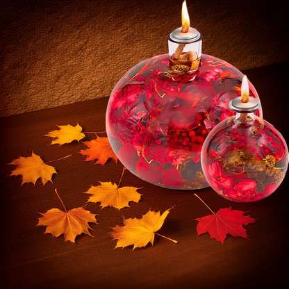Refillable Glass Oil Lamp - Cozy Home Decor with Dried Flowers - Scentless & Handmade - 50+ Hours Burn Time