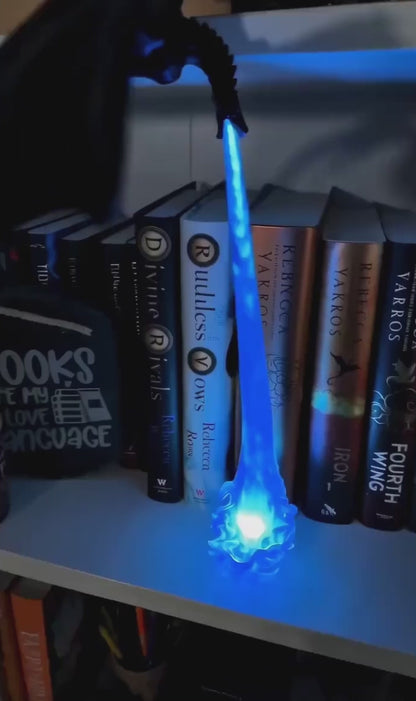 Halloween Dragon Flame Book Nook – Glowing Fire Dragon Bookshelf Insert, Spooky Fantasy Decor with LED Light for Haunted Home & Book Lovers