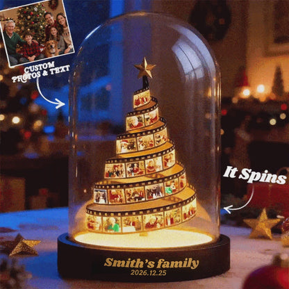 Custom Photo Film Christmas Tree Night Light, Personalized Family Photo Keepsake with Engraved Wood Base, Christmas Gift