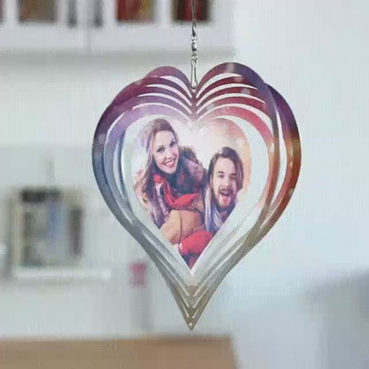 Custom Photo Heart Wind Spinner Chime Garden Decoration