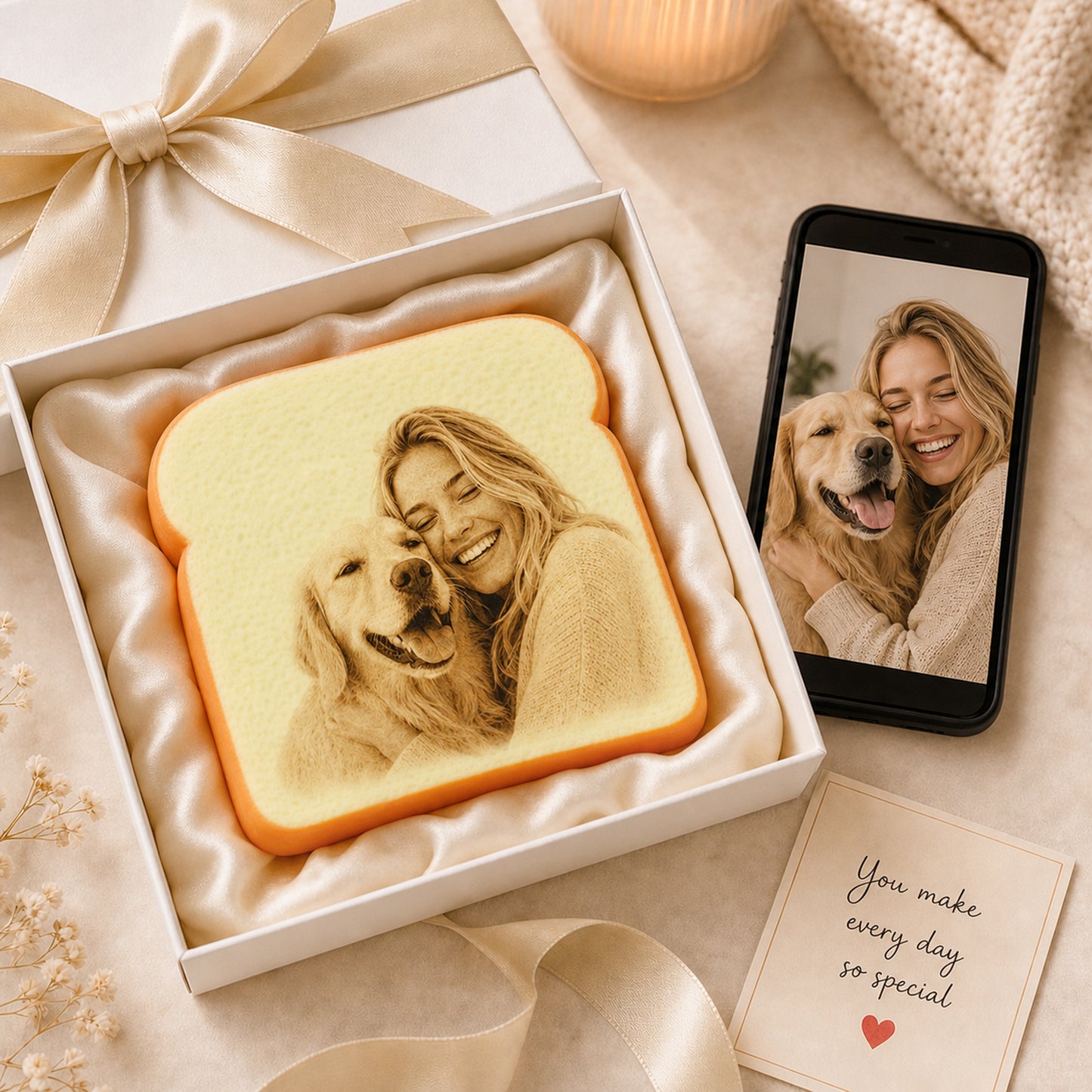 Personalized Photo Toast Squishy Toy, Custom Face Bread Stress Relief Fidget Toy, Cute Memory Gift For Friends, Couples And Pet Lovers