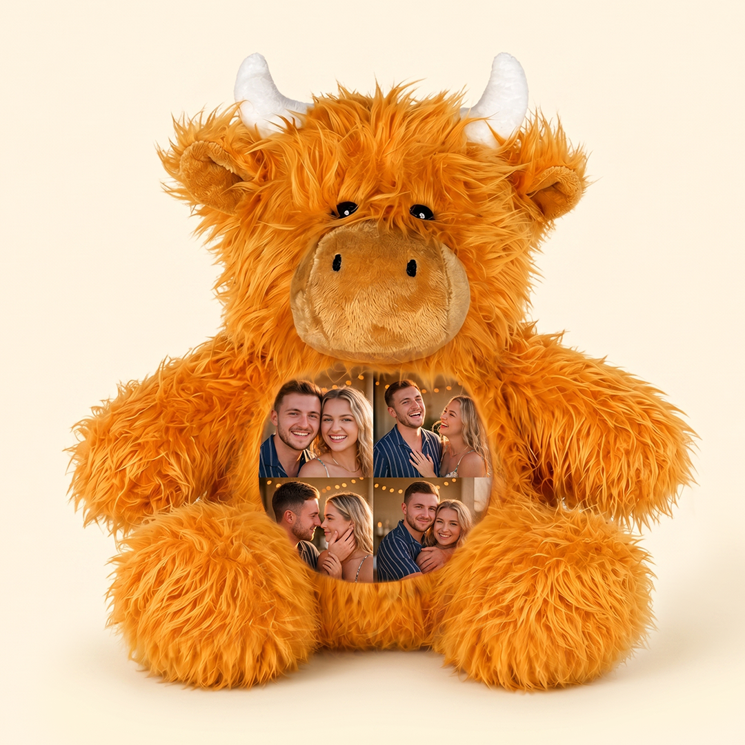 Personalized Highland Cow Plush – Custom 4-Photo Gift