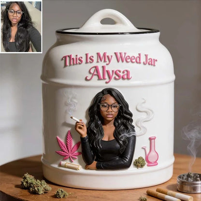 Personalized Cannabis Stash Jar – Custom Weed Storage Container with Lid, Ceramic Stash Jar Gift for Smokers