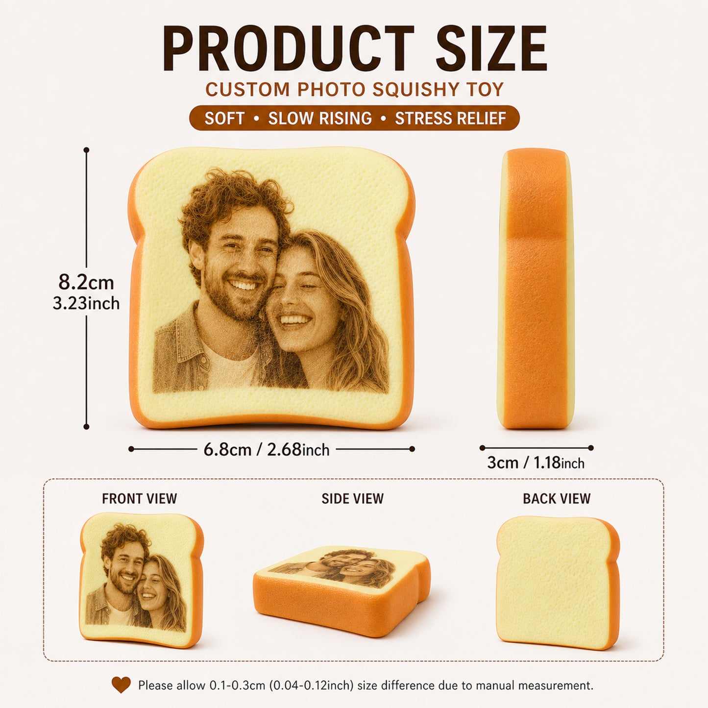 Personalized Photo Toast Squishy Toy, Custom Face Bread Stress Relief Fidget Toy, Cute Memory Gift For Friends, Couples And Pet Lovers