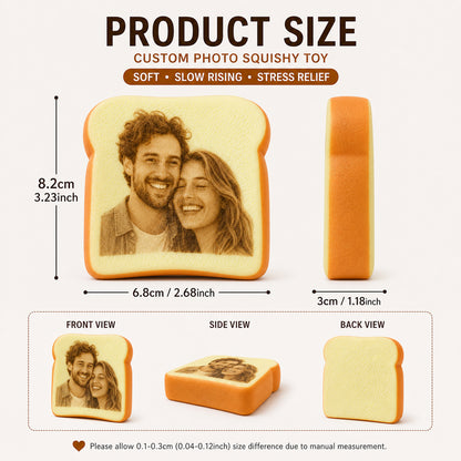 Personalized Photo Toast Squishy Toy, Custom Face Bread Stress Relief Fidget Toy, Cute Memory Gift For Friends, Couples And Pet Lovers